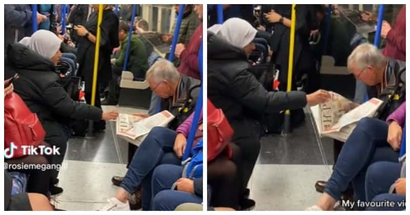 Kind Stranger on London Train Helps Elderly Parkinson’s Patient Read Newspaper by Holding It Still for Him | "This is So beautiful"