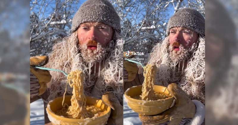 Man’s Winter Adventure of Trying to Eat Ramen Outside in Freezing Weather Has the Internet in Splits