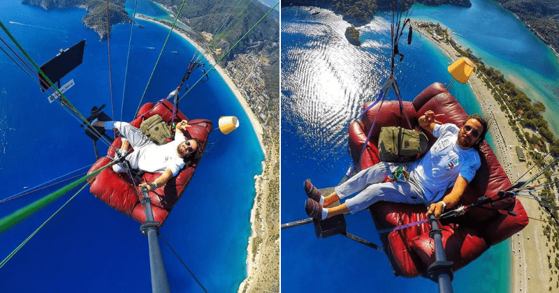 Self-Confessed ‘Couch Potato’ Enjoys Chips, Drinks and Watching Television While Paragliding in Turkey
